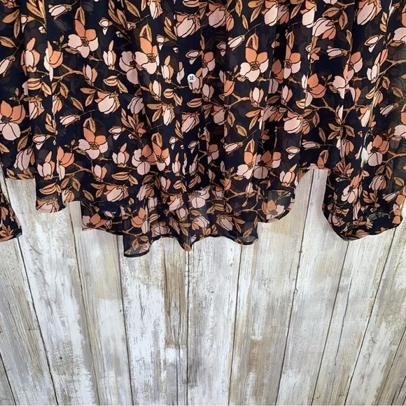 Loft Dark Floral Sheer Button High Low Blouse - Picture 3 of 6